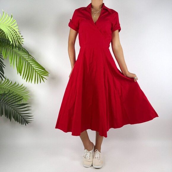 Vintage 50s Style Classy Romantic Red Short Sleeve Rockabilly Swing Dress / S - Picture 1 of 6